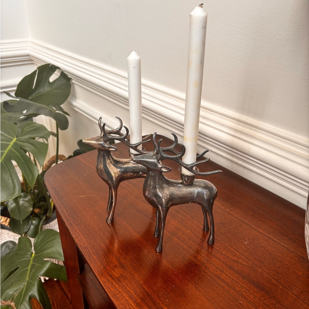 Silver Reindeer Candle Holders